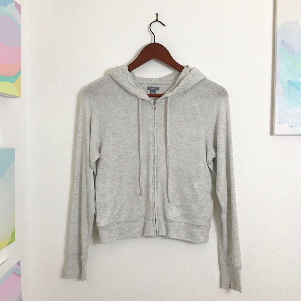 Aerie Plush Cropped Zip-Up Hoodie - Light Gray